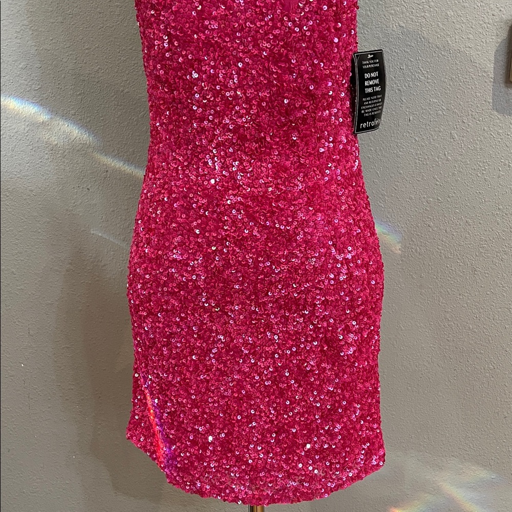 Retrofete OLIVIA SEQUIN MINI DRESS Sunset pink S - Picture 8 of 17